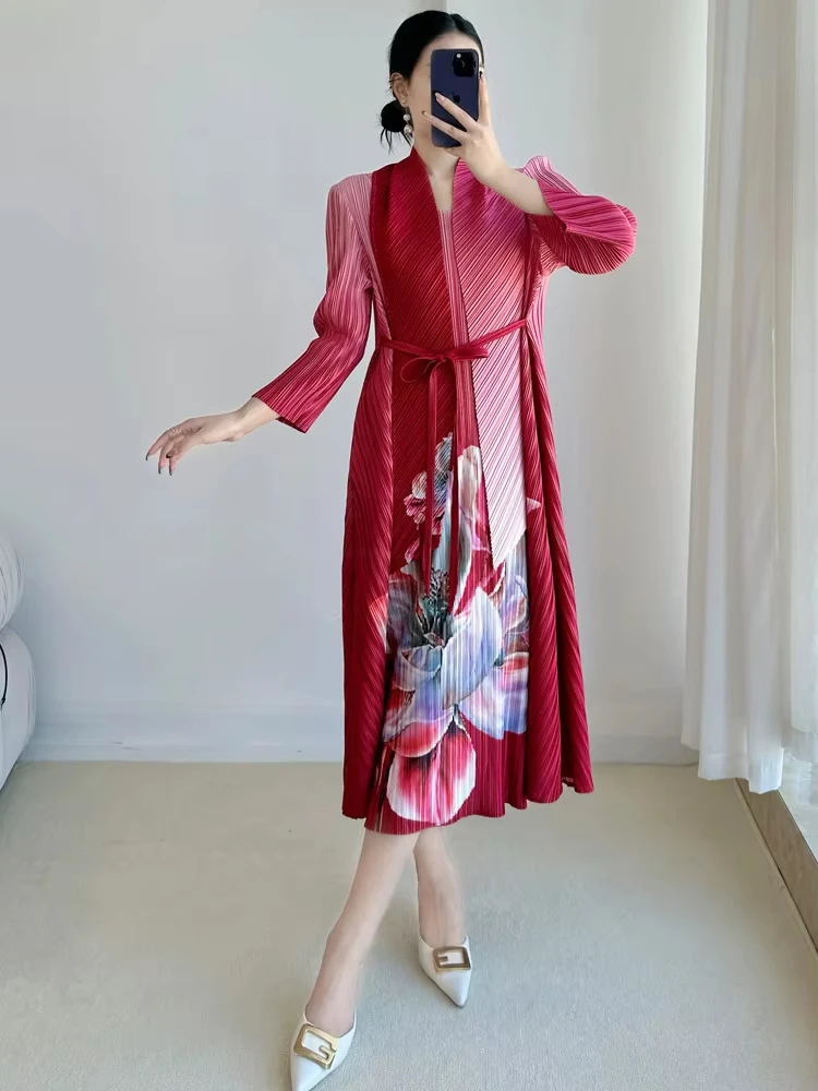 EGRM модное плиссированное платье с градиентным цветным принтом стильный пояс