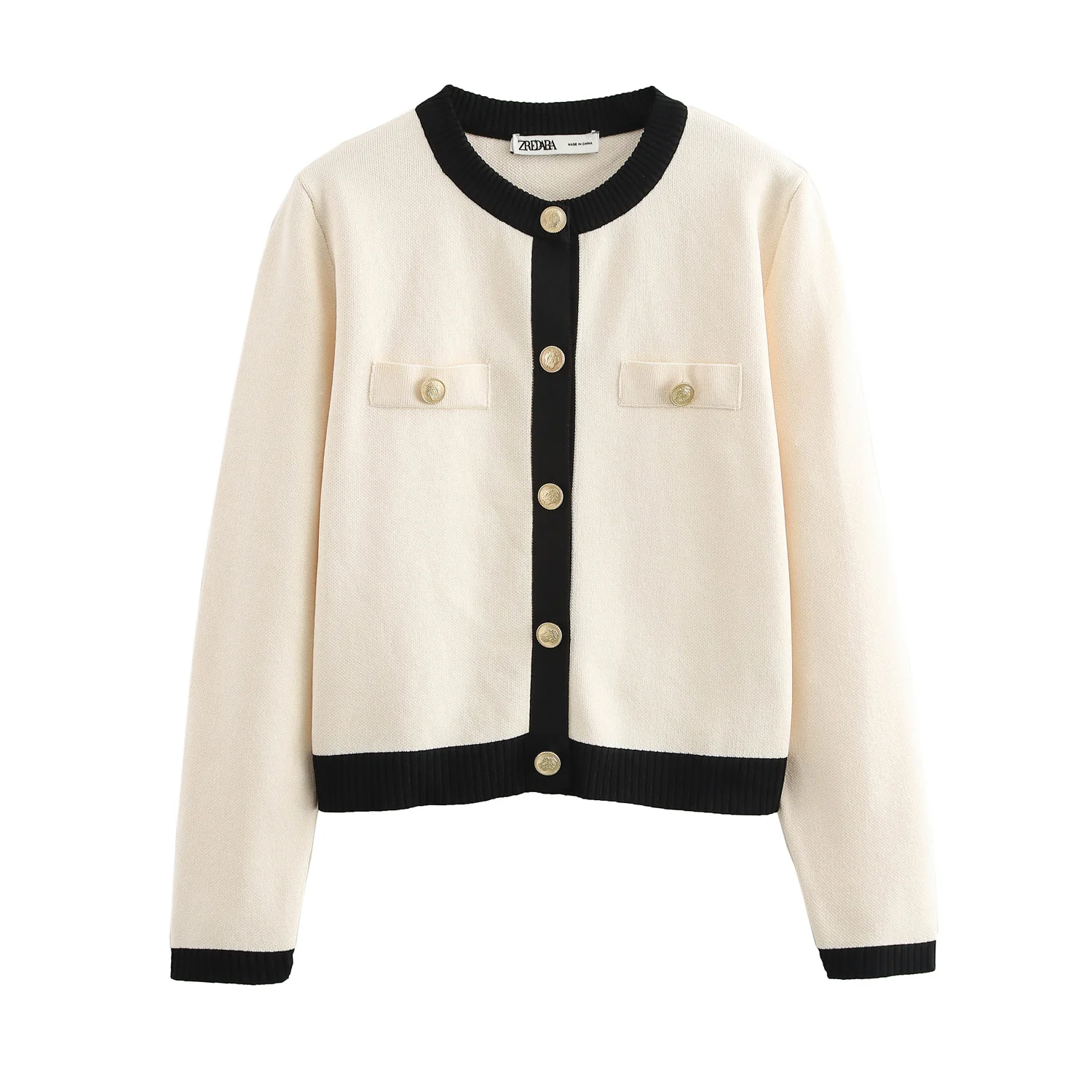 Вязаный кардиган с золотой нашивкой traf 2024 осень/зима новая мода