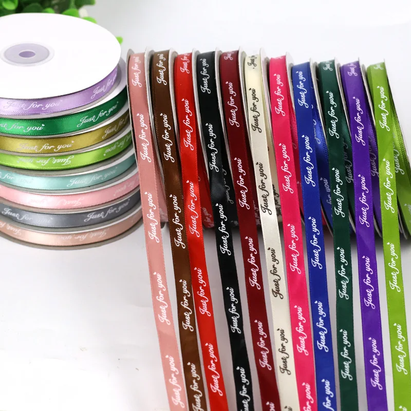 

1cmx4500cm / roll Satin ribbon printing Just for you gift packaging rose bear bowtie wedding birthday mother wife gifts wrapping