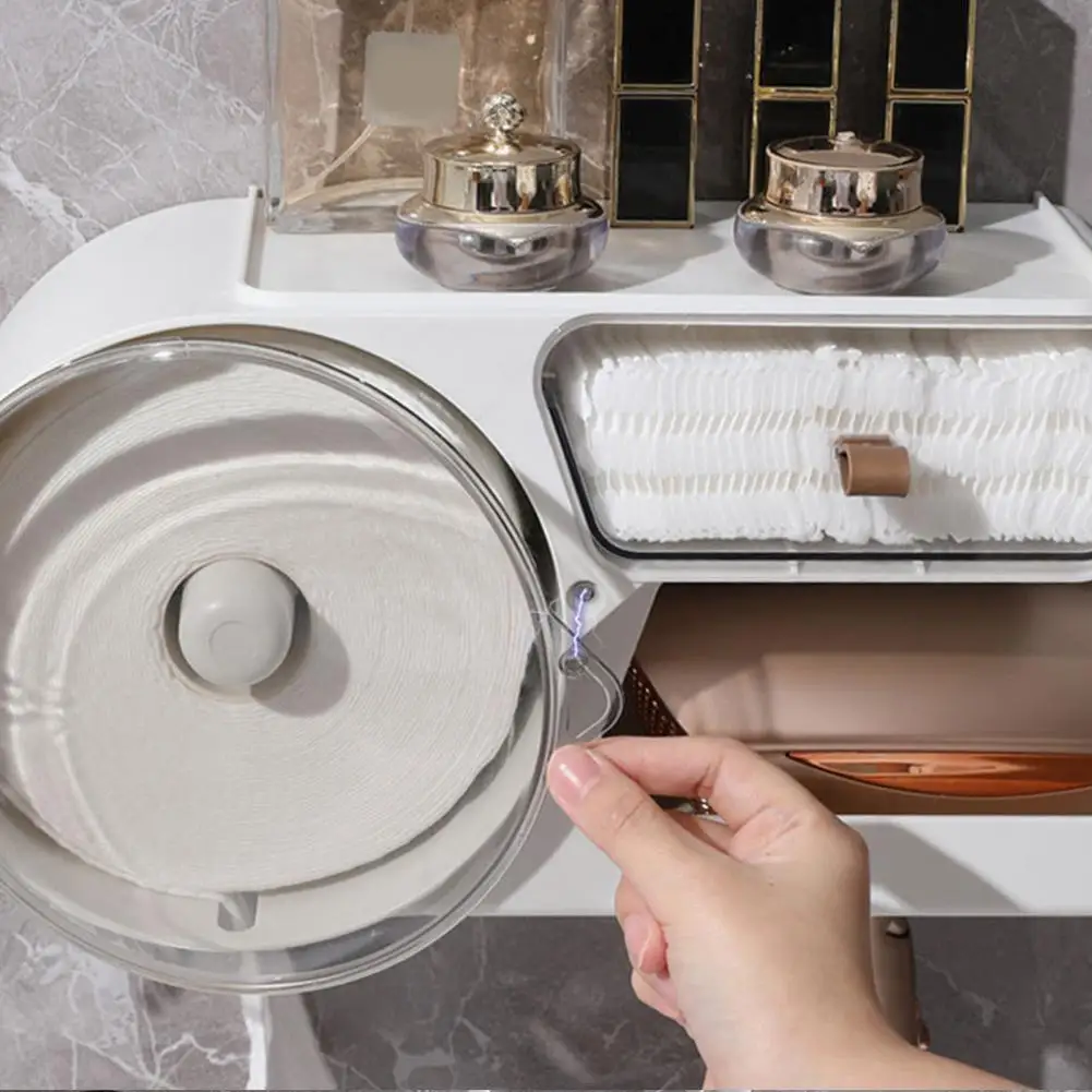 

Useful Tissue Box Plastic Wall Mounted Self Adhesive Bathroom Storage Rack Storage Items