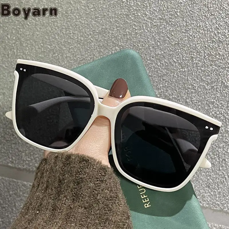 

Boyarn Star Same Korean Sunglasses Men's And Women's Fashion Large Frame Plain Oversized Sunglasses Personality Rice Nail Square
