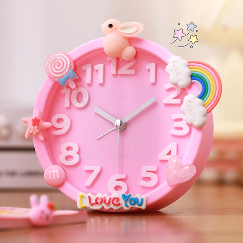 Children's Room Girls Special Pink Get-up Clock Mute Desk Cl