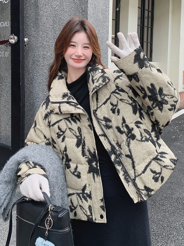 Новый китайский Sle ретро национальный тушью с принтом пуховик женский зима 2024