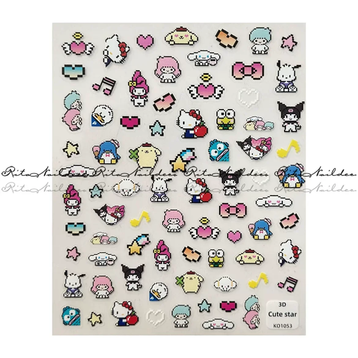 Наклейка для ногтей с рисунком HelloKitty Sanrio пиксельная мелодия мозаика Куроми аниме