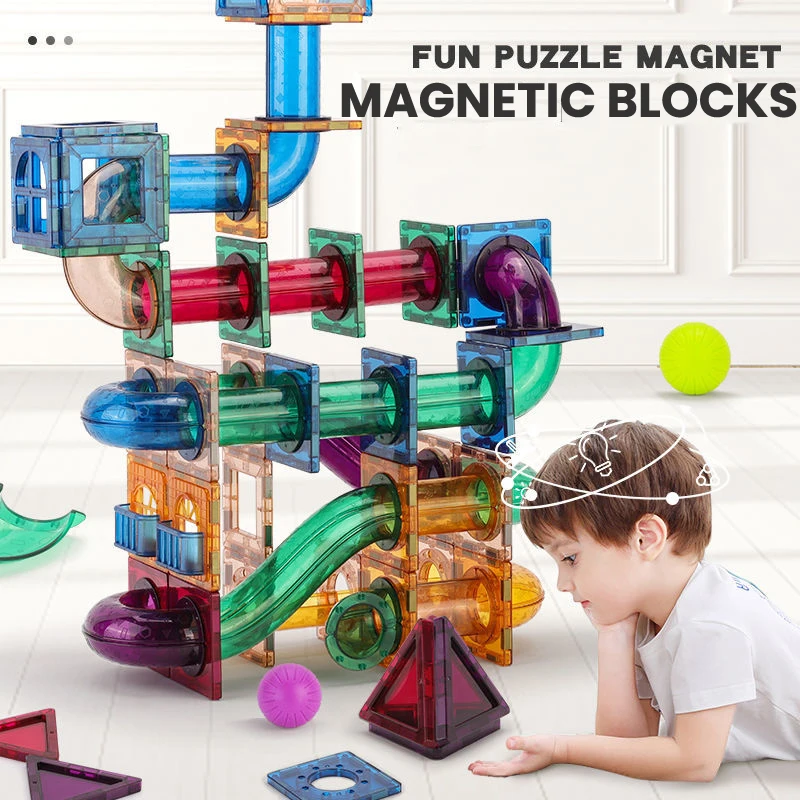 

Magnetic Sheet Building Block Designer Magnet Maze Race Run Ball Marble Track Funnel Slide Brick Education DIY Toys for Children