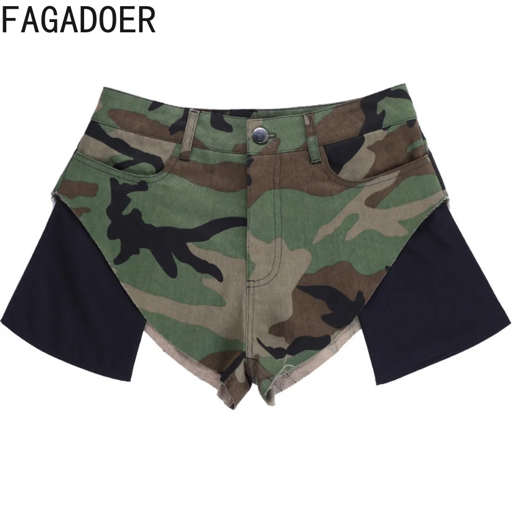 FAGADOER Summer Camouflage Print Sexy Shorts Outfits For Women 2023 High Waist Y2K Patchwork Slit Shorts Party Club Shorts
