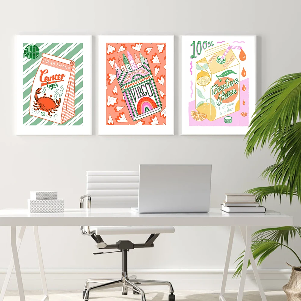 

Cancer Zodiac Poster Creative Juice Canvas Painting Cartoon Kitchen Art Print Virgo Wall Picture For Living Room Home Decor