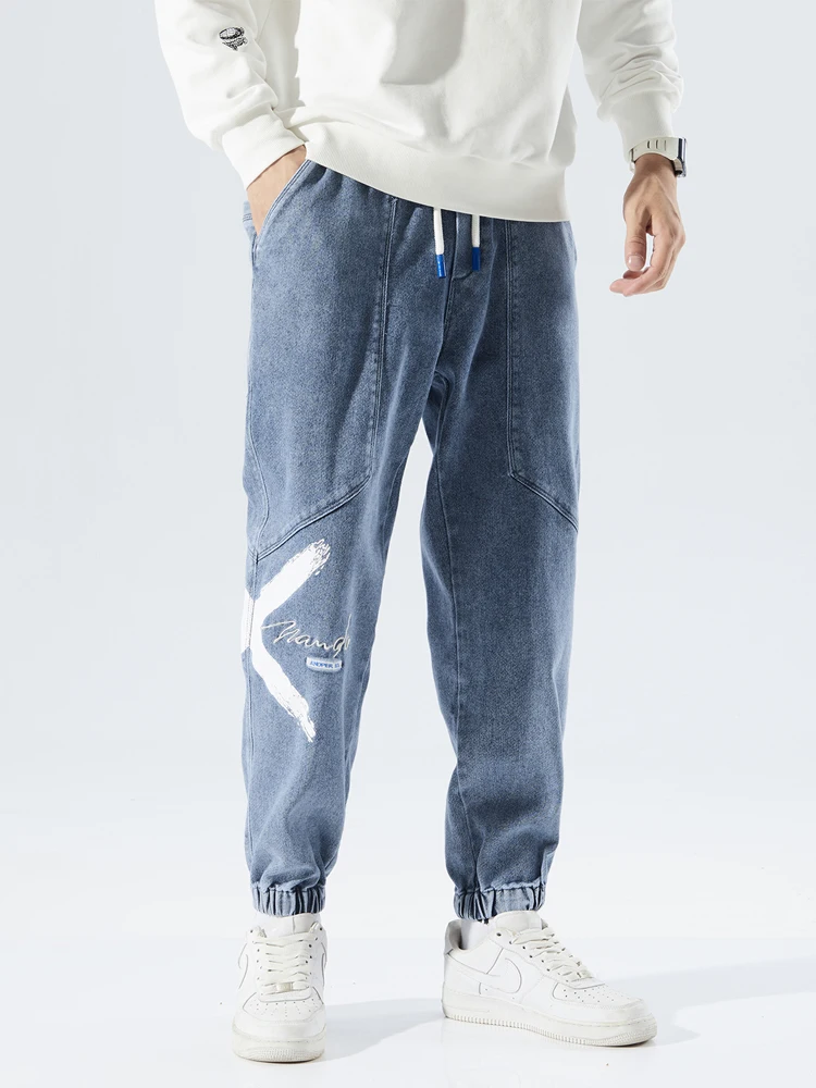 

2022 New Spring Summer Harem Jeans Men Stretch Cotton Hip Hop Denim Joggers Plus Size Casual Print Jean Baggy Pants 8XL
