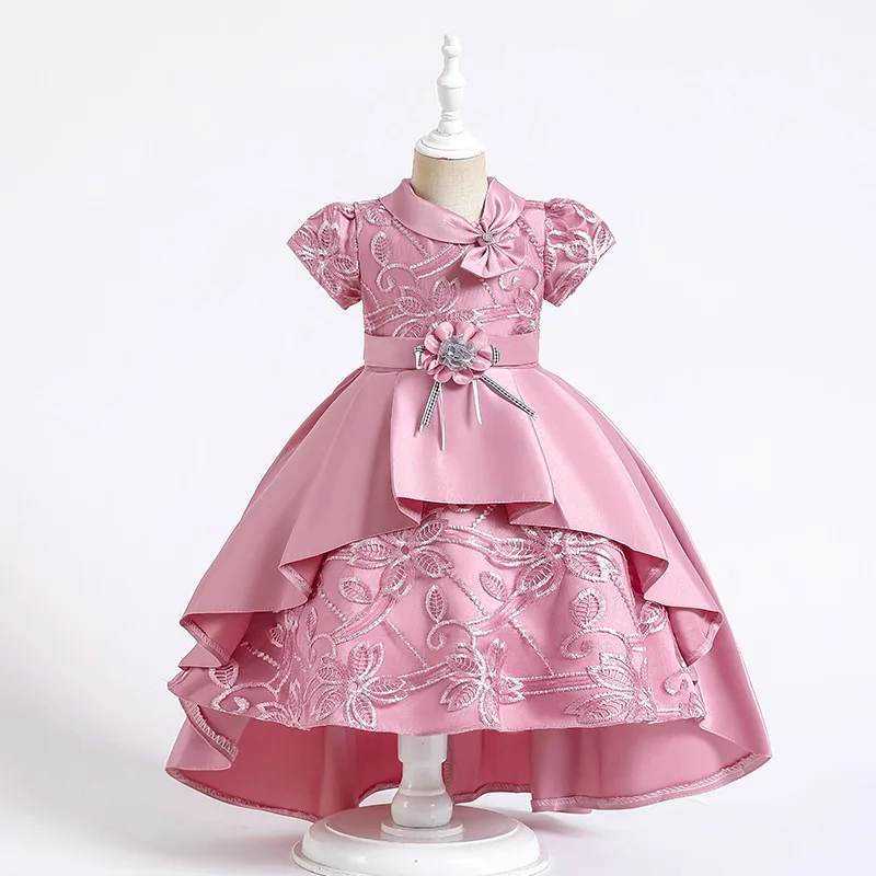 

Красивые атласные платья с буфами и бантом для девочек от 4 до 12 лет, одежда для маленьких принцесс со шлейфом