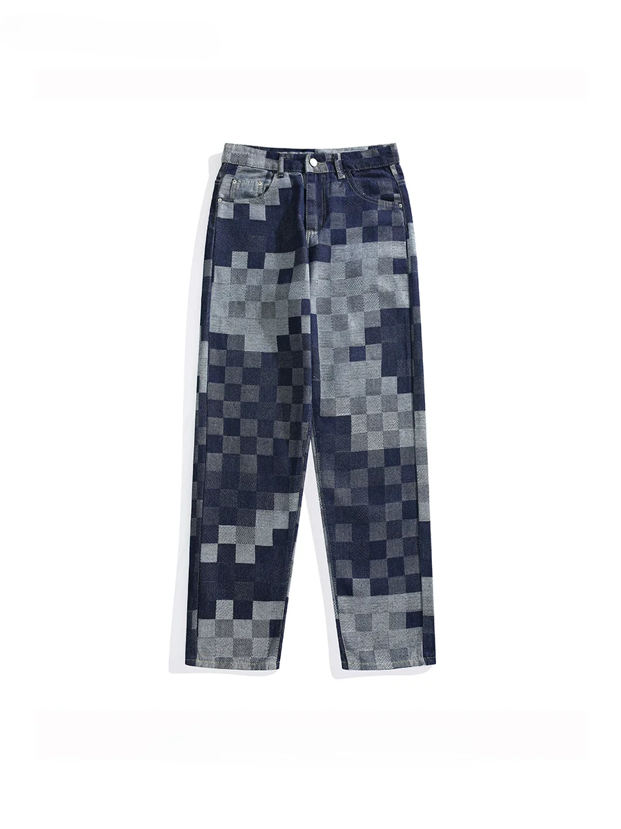 Мужские свободные джинсы в американском шахматном стиле