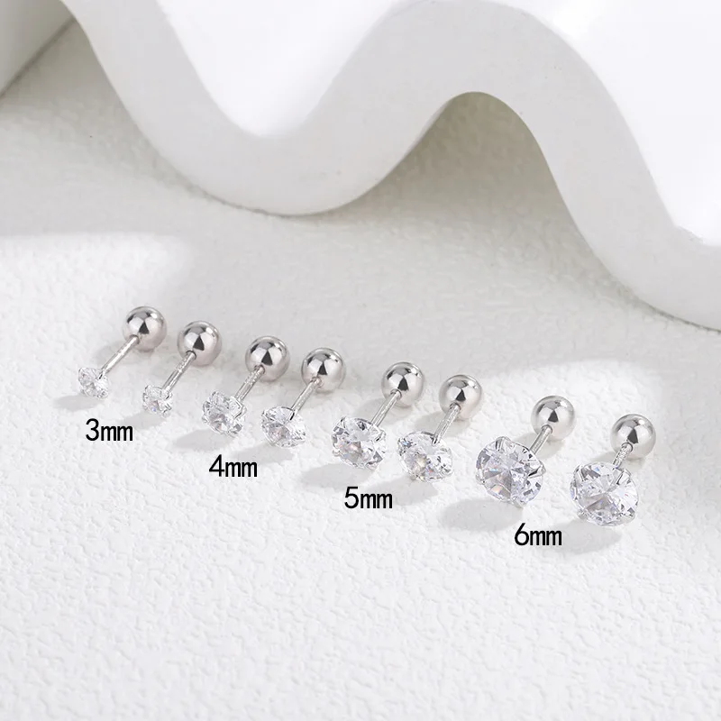 

2023 New S925 Sterling Silver Simple and Versatile Single Diamond Earstuds for Female Minority Design Round Ball Button Earrings