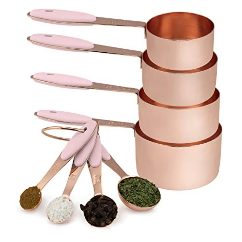 

Copper Measuring Cups and Measuring Spoon 8 Piece Set, Stainless Steel, Pink