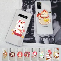 cute japanese cartoon lucky cat phone case for samsung s20 s10 lite s21 plus for redmi note8 9pro for huawei p20 clear case