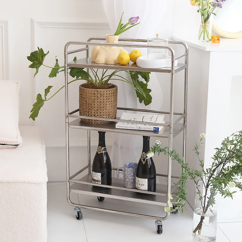 

Trolley Multi-purpose Organizer Kitchen Storage Cart Mobile Shelving With Wheels Rolling Utility Supplies Rack Stainless Steel