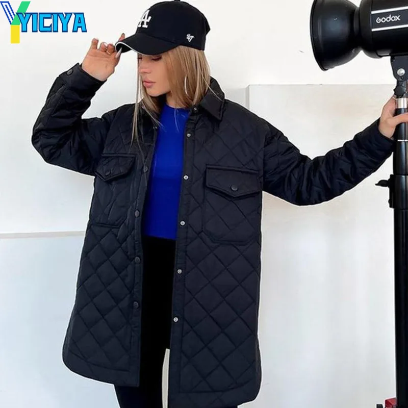 YICIYA Bomber Women Long Thicken Down Coat Loose Padded Women's Winter Overcoat Office Lady Outwear Woman Clothes Collar Belt