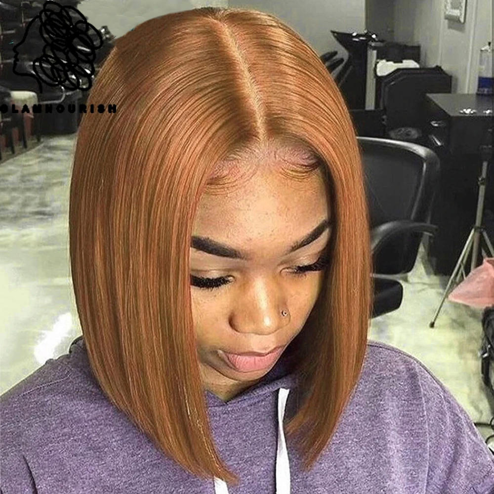 Ginger Short Lace Front Human Hair Wig Blonde Lace Front Wig Remy Peruvian Straight Orange Burgundy Transparent Lace Frontal Wig