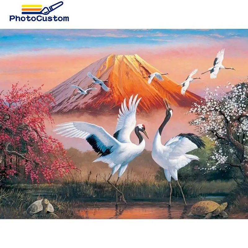 

PhotoCustom Interior Painting By Number Red-crowned Crane Handmade Painting By Number Painting Home Decor