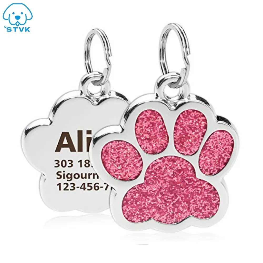 

2023NEW Personalized Dog Cat Tags Engraved Cat Dog Puppy Pet ID Name Collar Tag Pendant Pet Accessories Paw Glitter Pendant