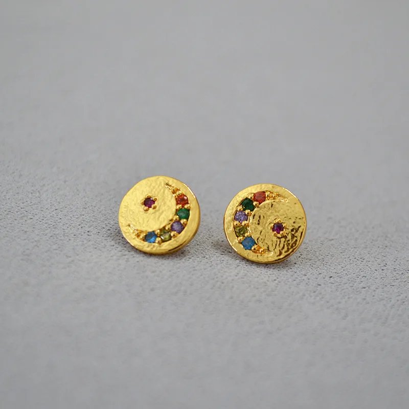 

Женские французские серьги LONDANY, текстурированные латунные позолоченные серьги со звездой и луной, серебро 925 пробы