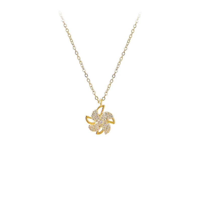 

Trendy Golden Metal Alloy Chains Necklaces Women Rose Gold Flower Inlaid Cubic Zirconia Pendant Necklaces For Girl Jewelry Gift