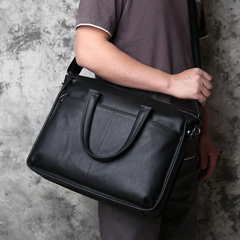 AETOO   Men's genuine leather business handbag first layer cowhide one-shoulder messenger bag horizontal office computer bag sol