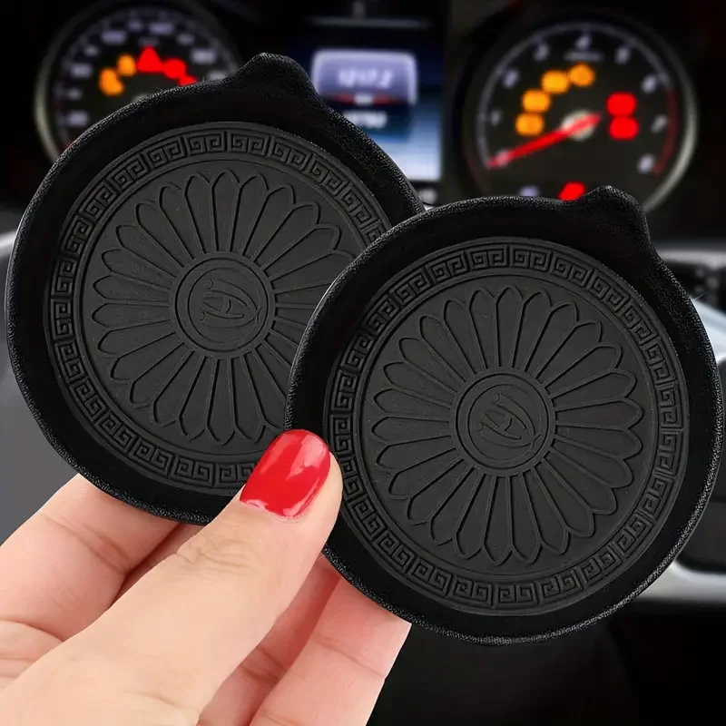 

2pcs Black Detachable Silicone Car Coaster Tea Coaster Round Ear Silicone Car Coaster Car Interior