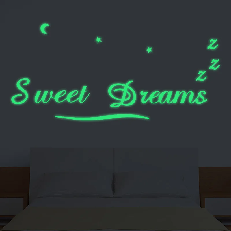 

Glowing Sweet Dreams Wall Stickers Christmas Home Decor Glow In The Dark Vinyl Babyroom Bedroom Living Room Decoration