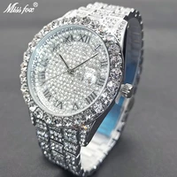missfox men watches hip hop iced out stainless steel waterproof male quartz clocks top brand diamond calendar mens wrist watch