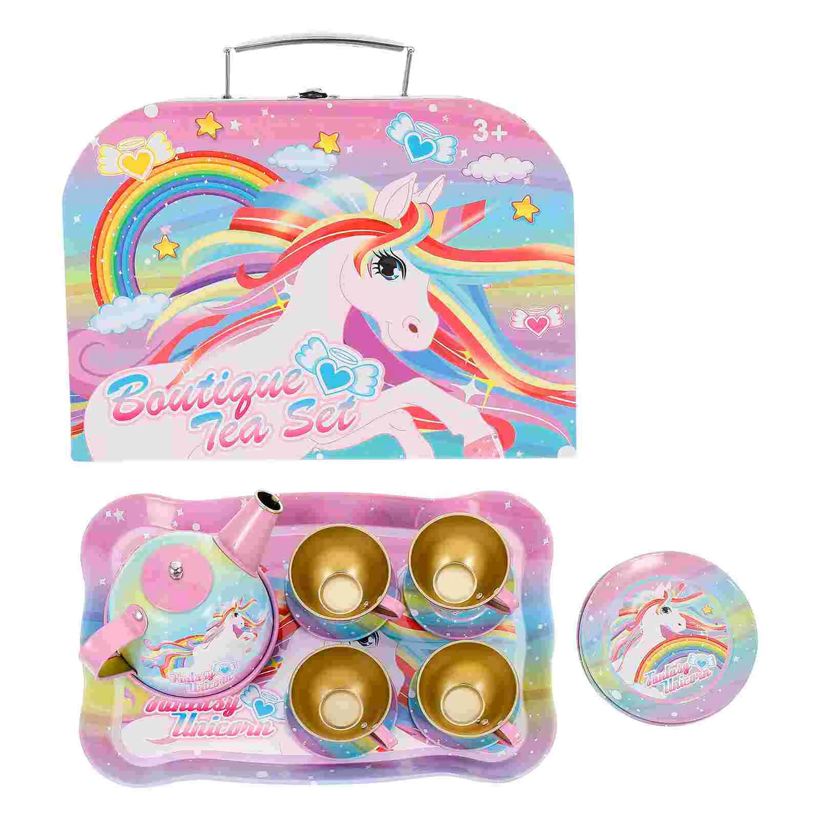 

For Tea Set Girls Party Kids Games Pot 3 Toddlers Toys Decorations Birthday Kitchen Gifts Sets Tin