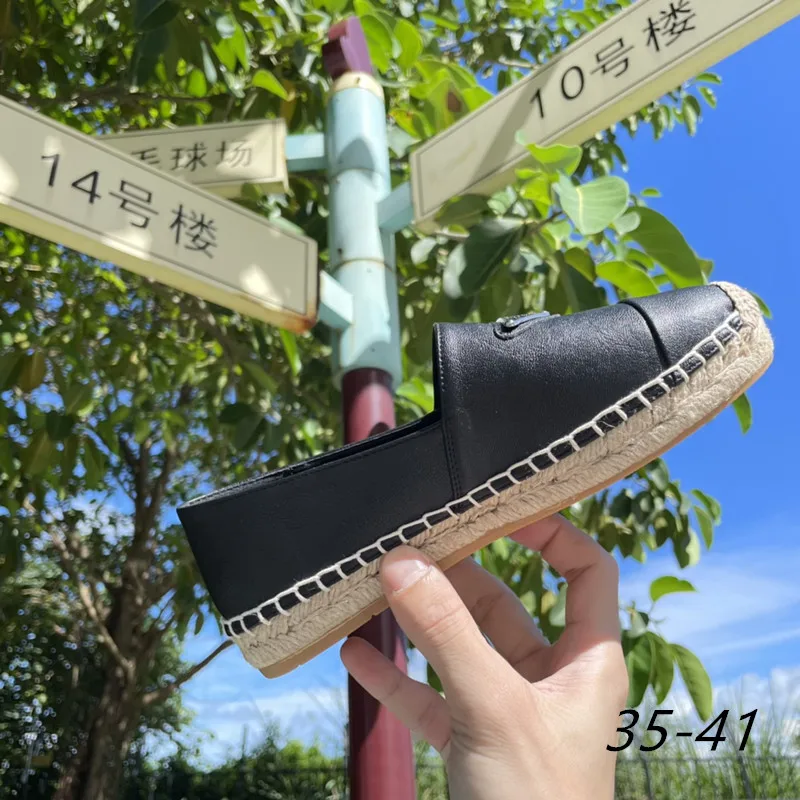 

Brand women's flat shoes Straw fisherman shoes Imported custom linen/super-moving leather women's casual shoes