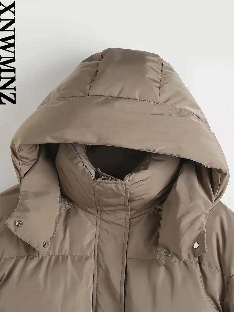 XNWMNZ Women Fashion High-quality Winter Thicken Warm Hooded Padded Jacket Coat Vintage Long Sleeve Zip Female Outerwear Parks