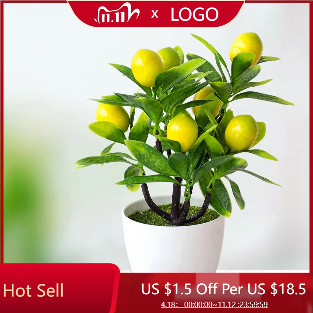 

1pcs Artificial Lemon Tree Potted Flowers Fake Plant Simulation Bonsai Fruit Potted Outdoor Yard Garden Home Decor