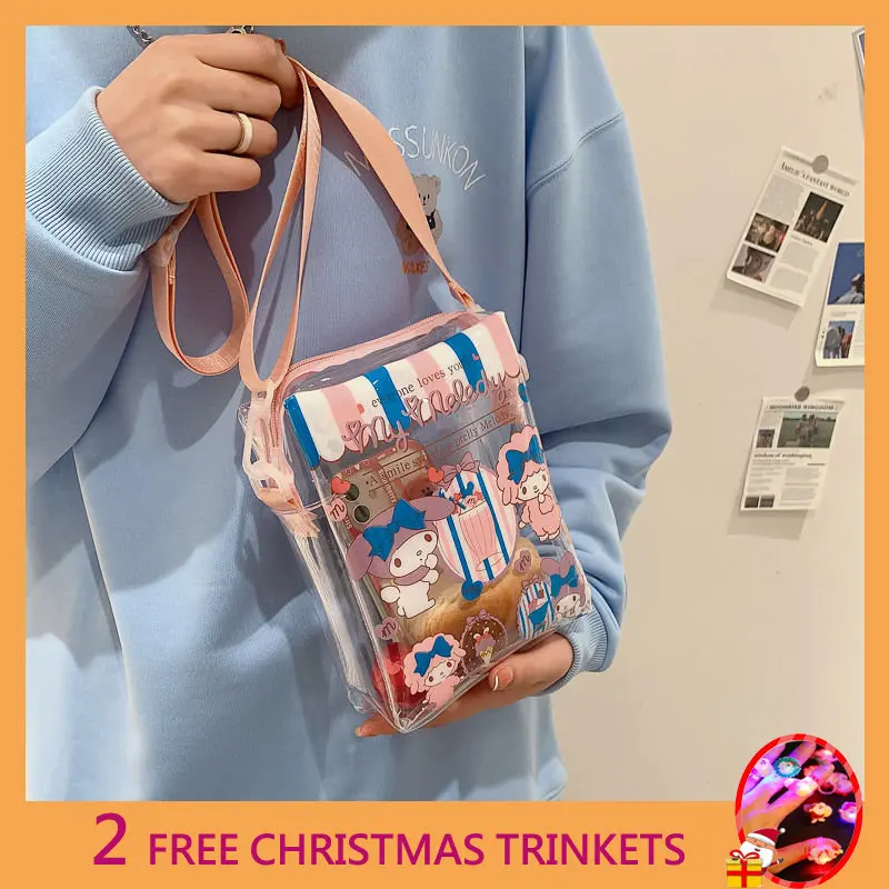 

Cute Cinnamoroll Melody Cartoon Jelly Transparent Bag Shoulder Messenger Bag Beach Gel Bag Mobile Phone Bag