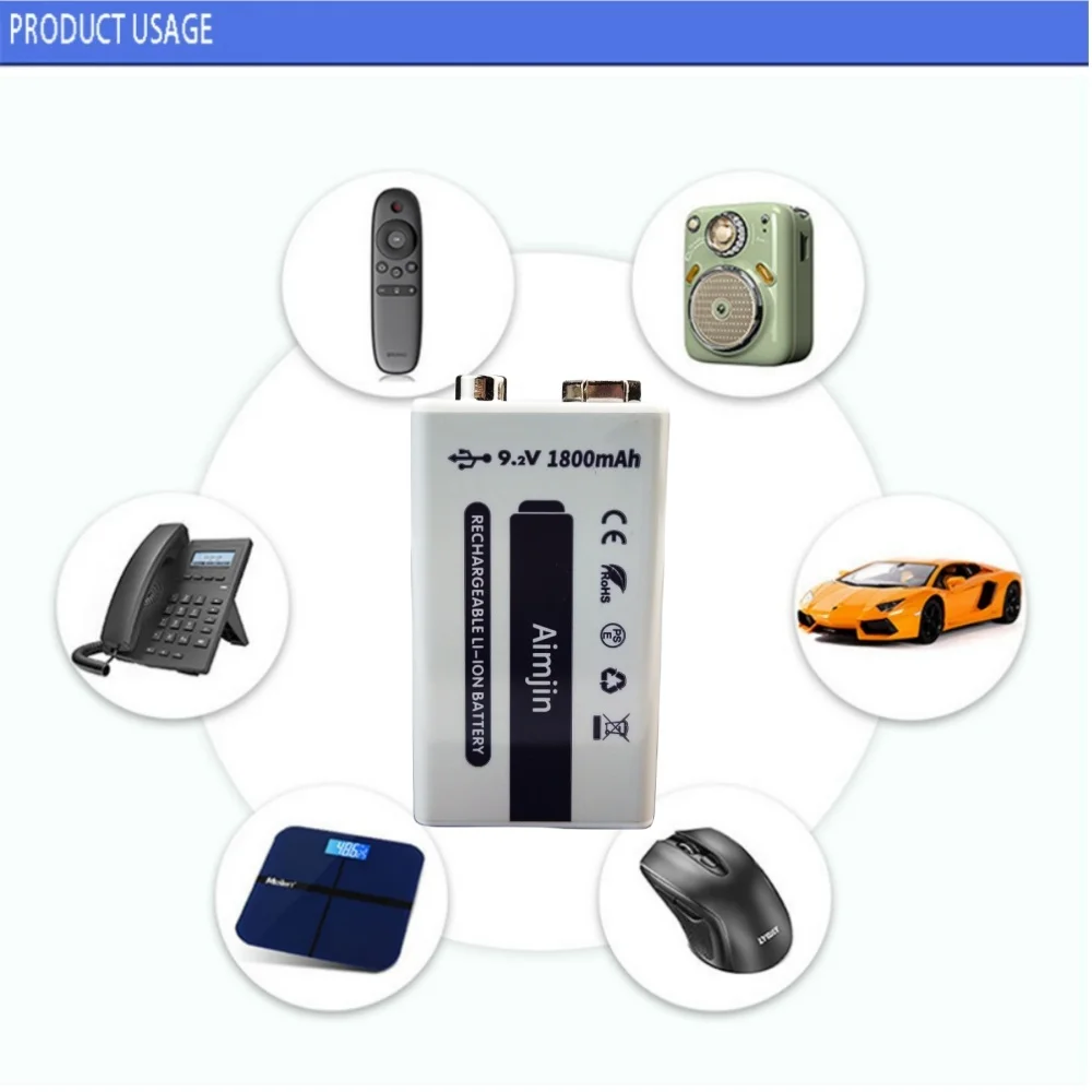 Aimjin Li-Ion аккумулятор 9В 1800 мАч Micro USB