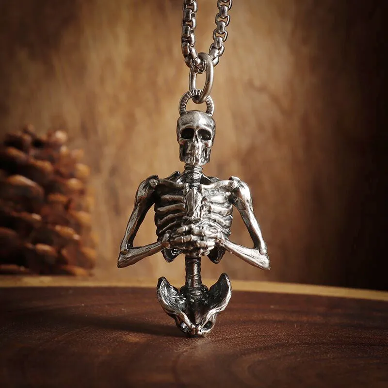 Ретро готический получереп молитвенный кулон Песочный человек ожерелье мужской панк байкерский хип-хоп рок Хэллоуин ювелирные изделия подарок