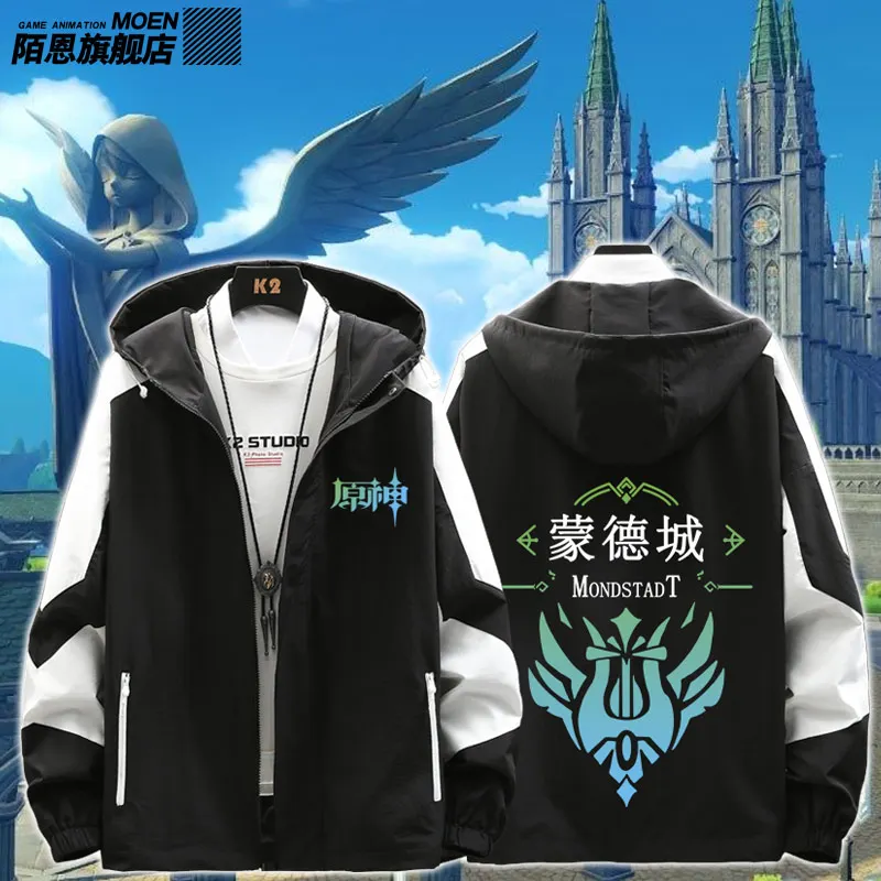 

Anime Game Genshin Impact Liyue Harbor Mondstadt Spring Autumn Unisex Hooded Outwear Zipper Sweatshirt Costume Casual Coat Gift