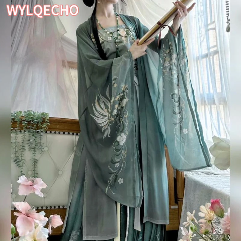 Женское платье Hanfu ODFVEBX зеленое 3 предмета