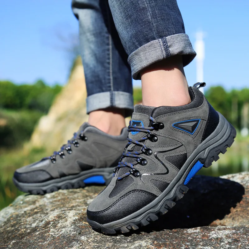 

Cow Suede Mens Climbing Hiking Shoes Lace Up Sneaker Casual Designer Outdoor Trainers Non-slip Men Trekking Shoes Zapatos Hombre