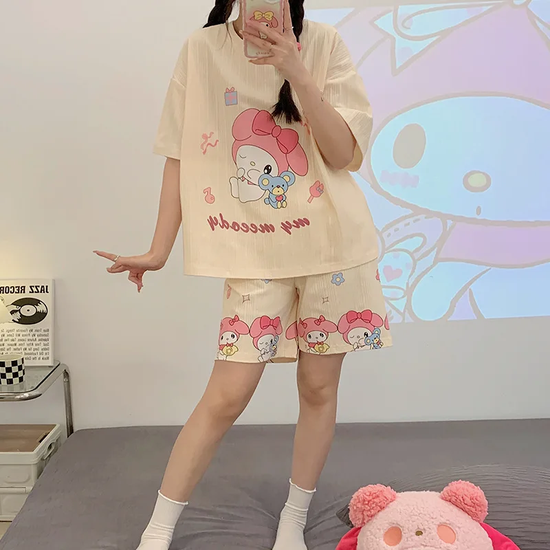 

Sanrio Kawaii Kuromi Cinnamoroll Pajamas Female Summer Girls Heart Cartoon Pochacco Short-Sleeved Suit Home Clothes Kids Gifts