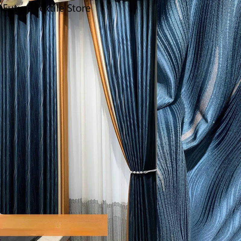 

New Modern Light Luxury Thickened Gold Silk Jacquard Solid Color Full Blackout CurtainsCurtains for Living dining room bedroom