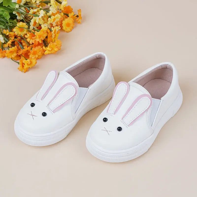 

2023 Baby Girl Rabbit Ear Casual Shoes Campus White Sneakers Flat Bottom Anti Slip Waterproof Platform Toddler Shoes