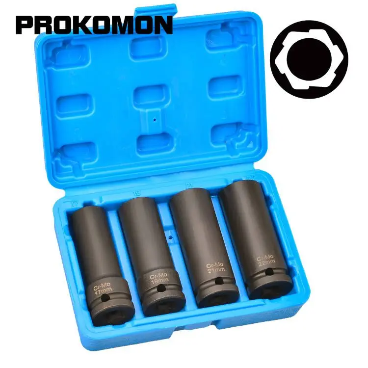 

ASIDI 4pc 1/2" Twist Socket Set 4 Damaged Lug Nut & Lock Remover 17,19,21,22mm Repair Tool