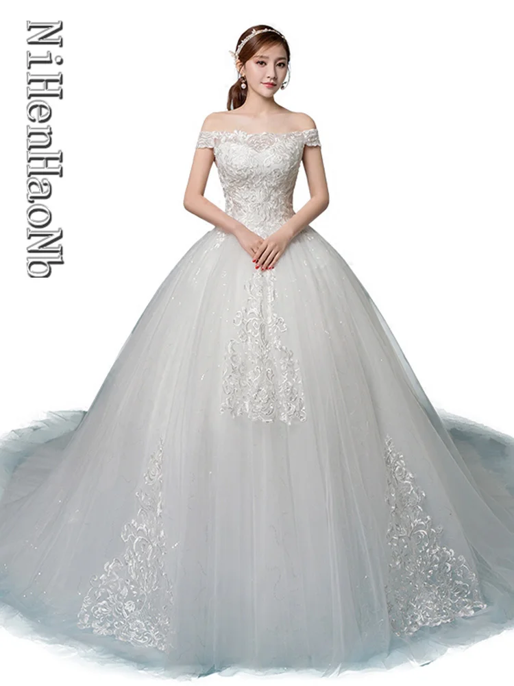 

2023 White Lace Wedding Dress Off The Shoulder Applique Ball Gown Plus Size Bridal Dress Vestido De Novia