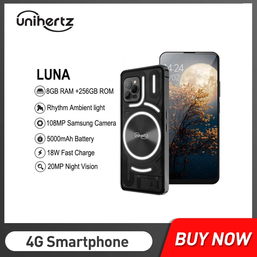 Unihertz Luna 4G Android 12 Smartphones 108MP+32MP+20MP Night Vision Camera 6.81Inch HD CellPhones 8GB+256GB 5000mAh NFC Phones