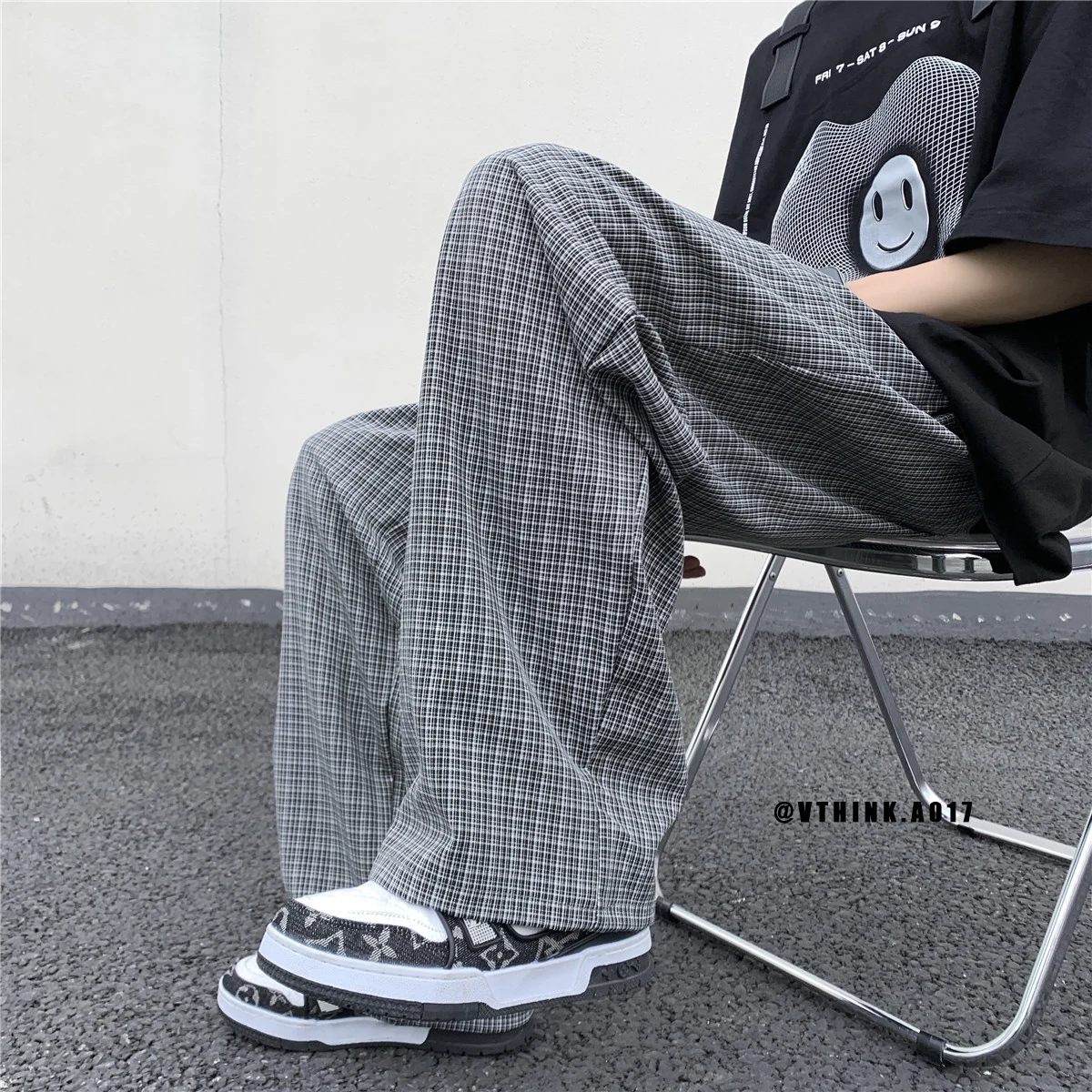 

New Men Checkered Casual Pants Korean Straight Leg Trousers Sweatpants Neutral Fashion Wide Leg Joggers Quality Large Baggy Pant