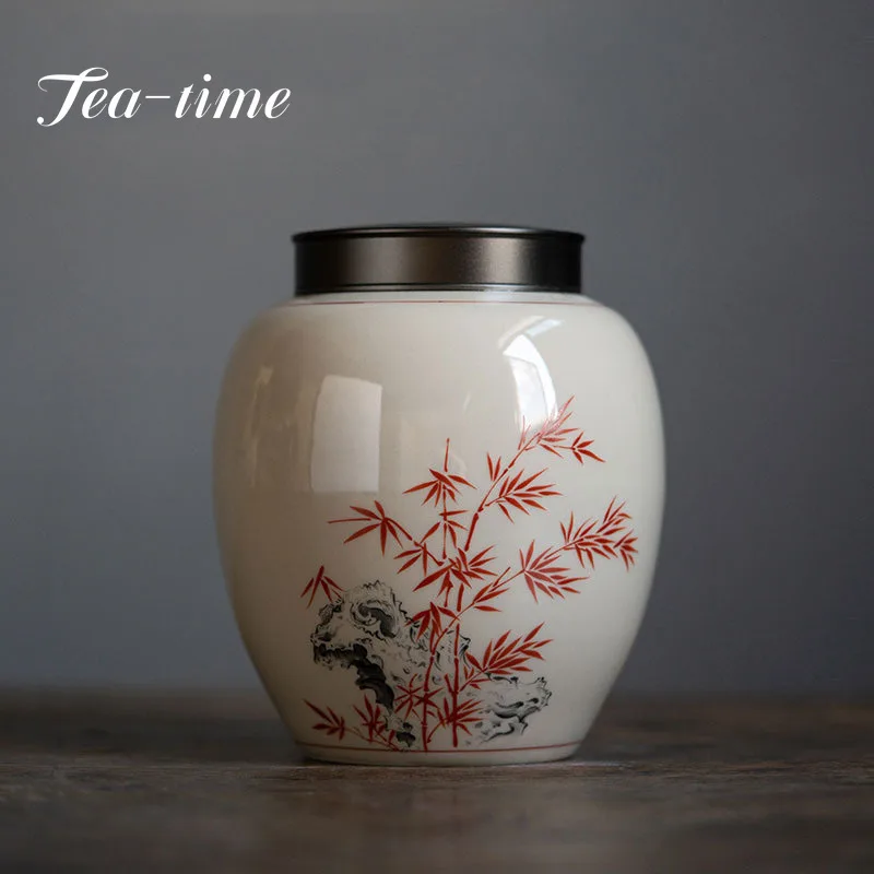 

Chinese Plant Ash Glazed Tea Pot Moisture-proof Hermetic Pots Ceramic Tea Caddy Household Retro Flower Tea Pu'er Tea Sealed Jar