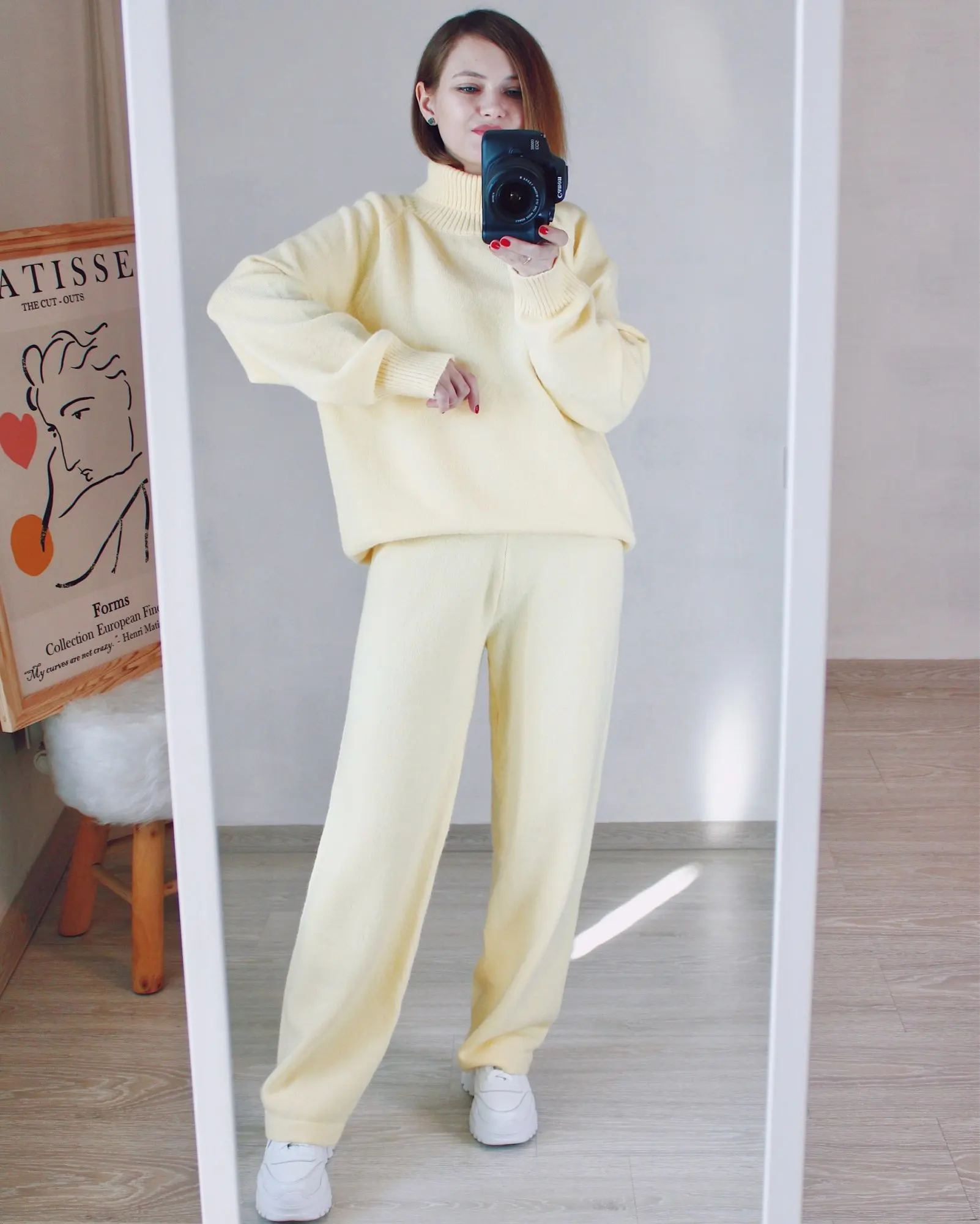 Женский кашемировый свитер GIGOGOU теплый костюм из двух предметов с высоким