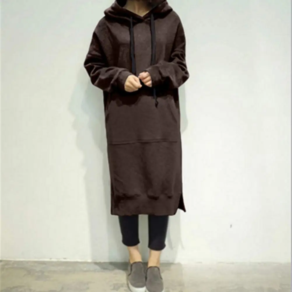 

Hoodie Dress Solid Color Hooded Sweatshirt Women Casual Coat Sport Hoodie Dress
