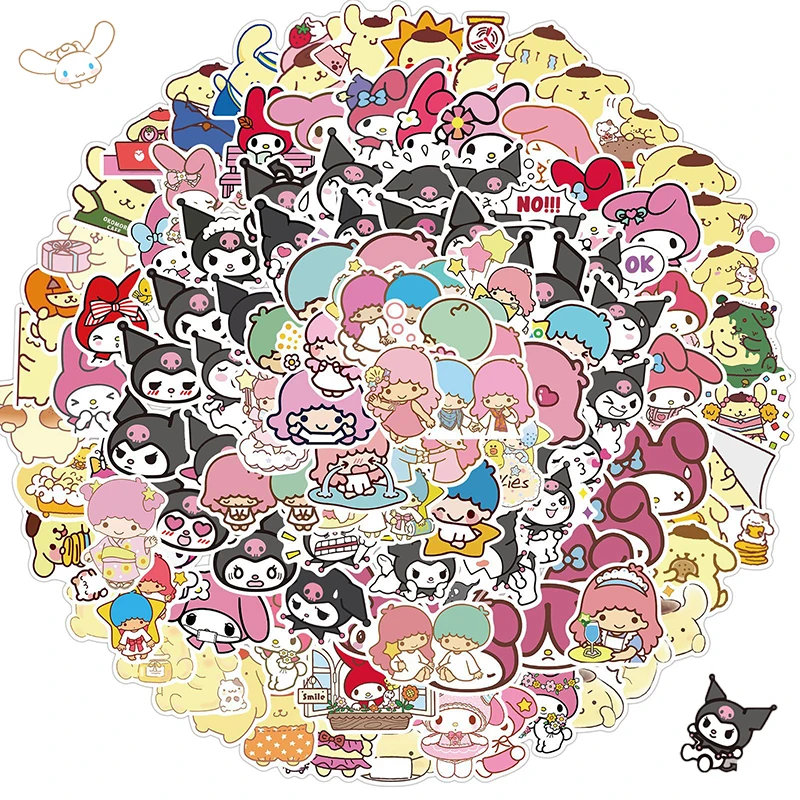 

200 шт. кавайные аниме наклейки Sanriod My Melody, Мультяшные наклейки Kuromi Cinnamoroll KT Cat, ноутбук, граффити, наклейки на телефон, детская игрушка, подарок