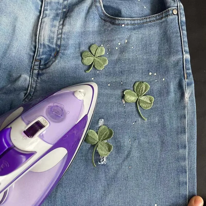 6 шт./зеленая зернистая аппликация ТЕРМОколготки вышивка с цветком клевера удачи